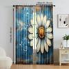 2 Pcs, Versatile Polyester Transparent Curtains for Home Decoration Floral Daisy Design for Use In Bedrooms and Living Rooms