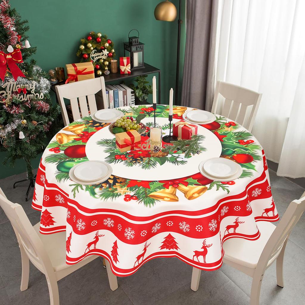 Christmas Snowman Elk Santa Claus Round Tablecloth Navidad Natal Noel Ornament Merry Christmas Decor For Home 2025 New Year 2025