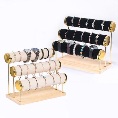 Three-layer Bracelet Jewelry Display Holder Wrought Iron Stepped Wooden Bottom Bracelet Watch Display Stand Jewelry Props