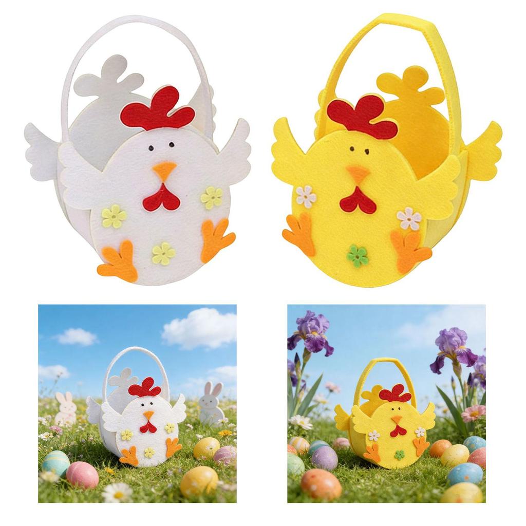 Felt Chicken Easter Basket Empty Organizer Candy Egg Bucket with Handle for Children Holiday Festival Toy Storage