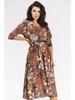 Airy Kimono Midi Dress with Long Sleeves, Brown with Floral Pattern XL