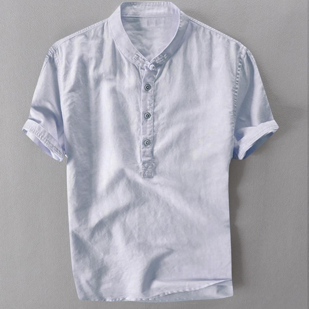 Letní pánská chladivá a tenký prodyšná bavlněná košile s barevným přechodem a límcem