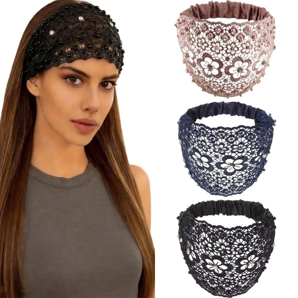 Modeaccessoire Kristallperle Blumengirlande Perlen Stirnbänder Spitze Atmungsaktiv Breite Stirnbänder Hohlmuster Dehnbar Turban Tägliches Tragen