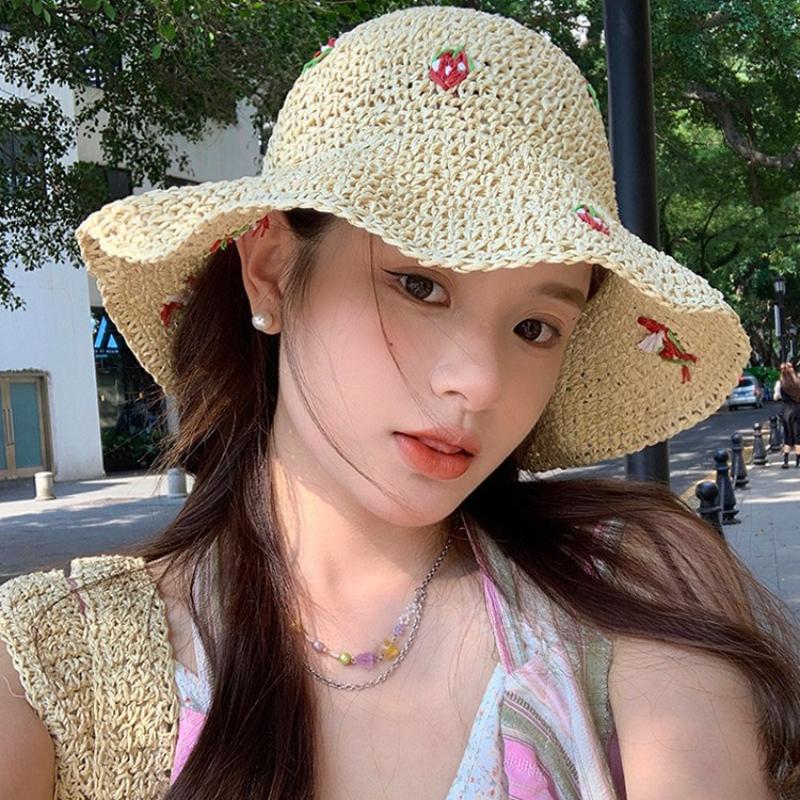 1 pezzo Cappelli di Paglia Morbidi Grandi da Spiaggia Dolci per Donne Pieghevoli Estivi a Falda Larga Impacchettabili Cappello da Sole Cappelli Fedora di Paglia da Viaggio da Donna