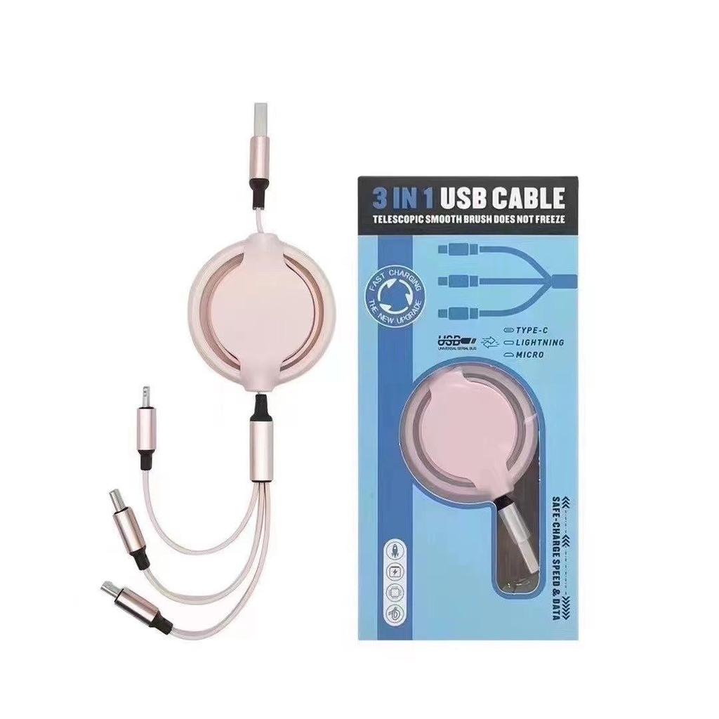 100W Retractable 3-in-1 Fast Charging Cable with Custom Logo