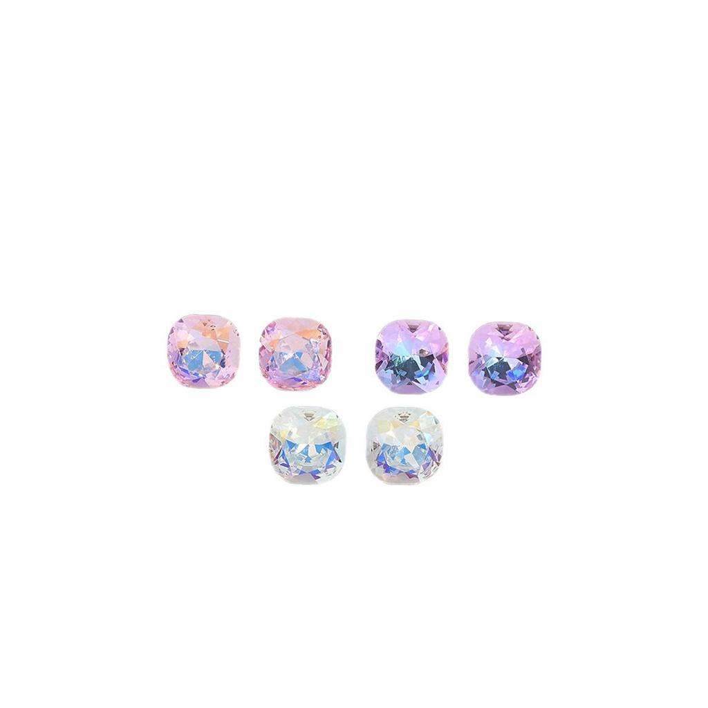 Aurora Square Stud Earrings Set: Pink, Purple, White Gradient Cubic Zirconia for Women - Multi-Color Versatile Jewelry.