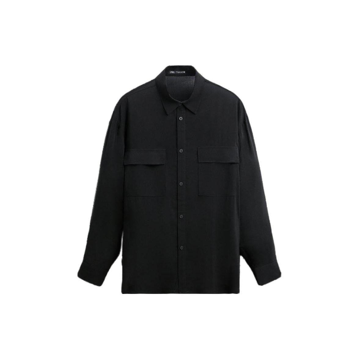 

Zara Solid Color Square Neck Long Sleeve Shirt Men shirts Black 03992347800-33 L