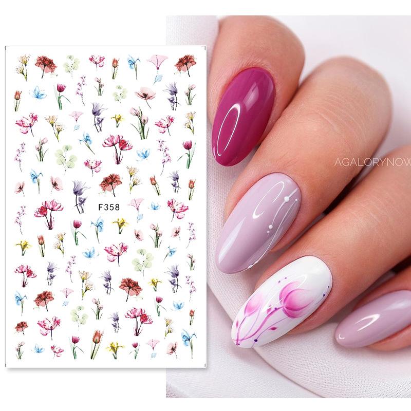 1PCS Sakura Nail Stickers Dandelion Nail Art Decoration Nail Decals Tulip Self-adhesive Flowers Stickers Press On Nails Stickers