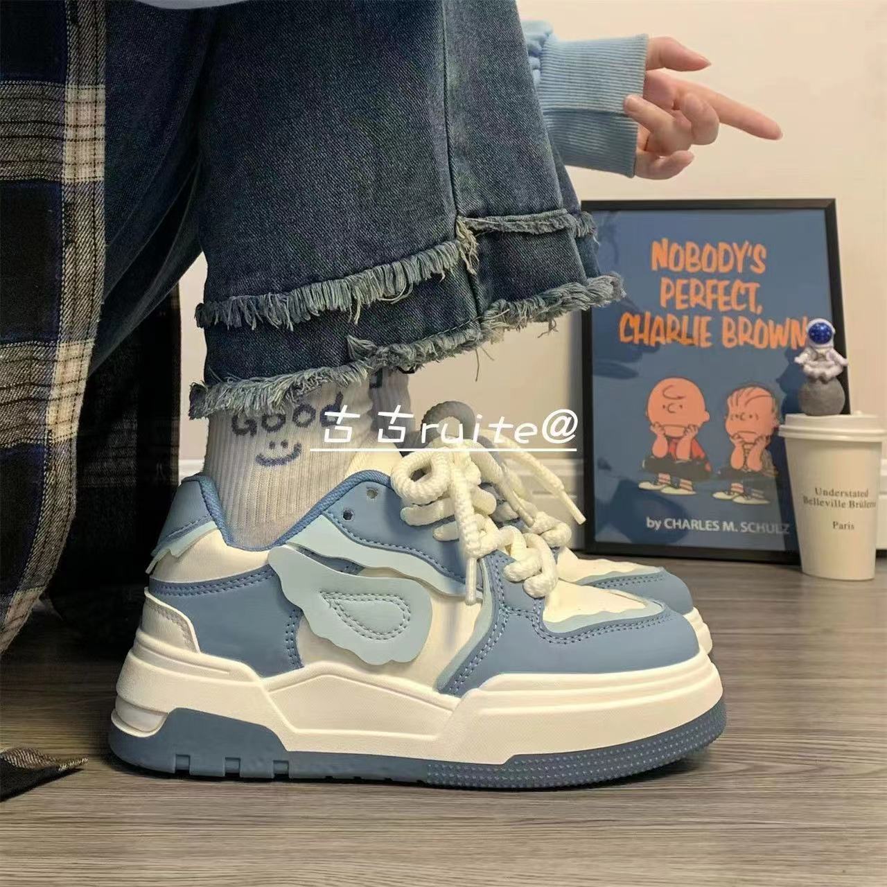 

Маленькие белые туфли для студенток 2024 года, осень, новые модные женские туфли, популярные маленькие универсальные туфли для сноуборда 40 синий