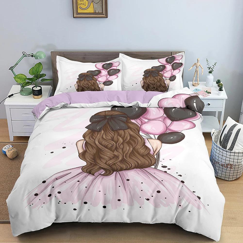 Dancing Girl Duvet Cover Set Cartoon Print Bedding Set With Pillowcase Quilt Cover Three-Piece Set