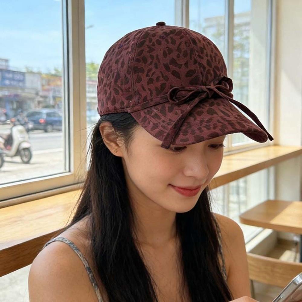 Adjustable Leopard Print Bow Baseball Cap Sunshade American Style Casquette Y2K Peaked Hat Sports
