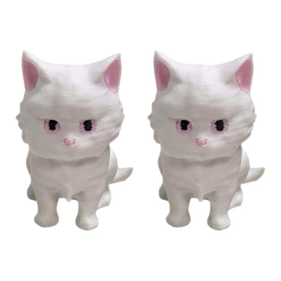 2PCS 3D Printing Cat Ornament Matte White Mini Desktop Decoration Durable One-Piece Molding