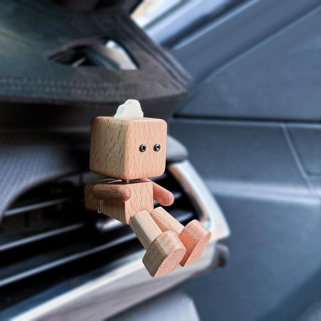 Wooden Man Figurine Car Dashboard Decoration Accessories Desktop Ornament Shaking Feet