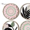 Zestaw Czterech Okrągłych Płyt Ściennych 4 Szt. Wystrój Boho, Drewniane Geometryczne Kwiatowe Elegancka Sztuka Dekoracji Wnętrz Domu, Estetyka Wiejska Wiszące Ozdoby