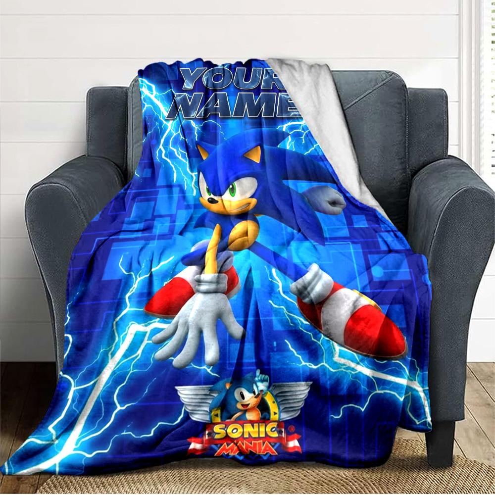 Name Custom Blue the Hedgehog Print Flannel Blanket High Quality Warm Comfortable Cover for All Seasons Perfect for Gifts Home Decor