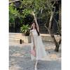 2026 new French lightweight three-dimensional flower neck sleeveless solid color pendulum long dress vacation dress women's summer