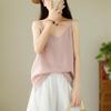 QICED Summer Light and Soft Fine Linen Small Sling Pure Linen V-neck with Artistic Sling Vest