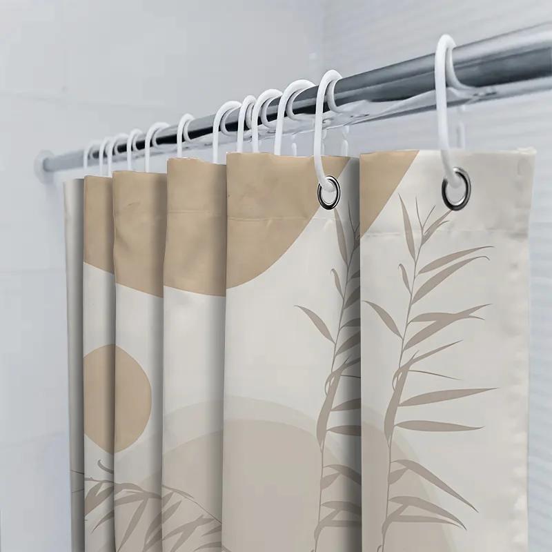 Abstrakcyjna zasłona prysznicowa do nowoczesnego wystroju łazienki minimalistyczny design z miękkimi kolorami i wzorami roślinnymi wodoodporny poliester
