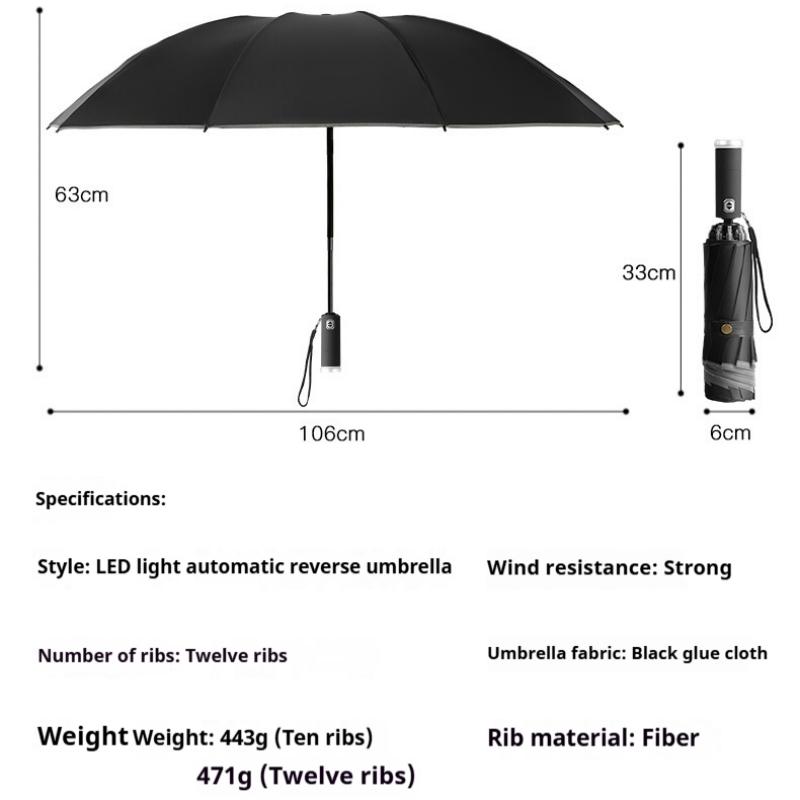 Fully Automatic Waterproof Sun Protection Umbrella with LED Flashlight UV Sunshade Rainproof Wind Resistance Folding Design