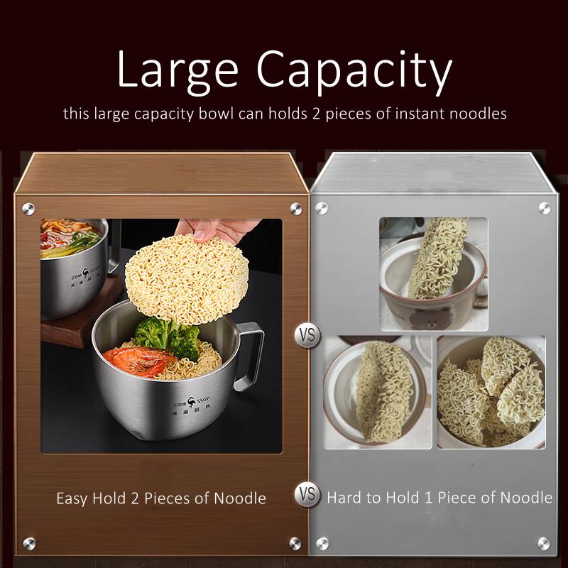 LFGB Certificate 304 Stainless Steel Instant Noodle Bowl 1100ml Meal Box Warm Keeping Insulation Ramen Bowl with 800ml Cover