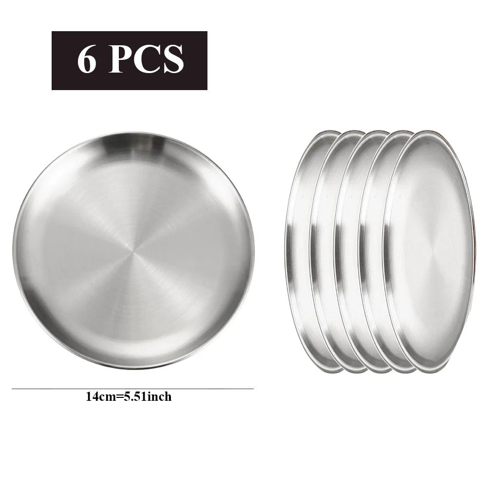 6Pcs Stainless Steel Plate Set BBQ Fried Chicken Barbecue Meat Plate Vegetable Fruit Storage Tray Party Cake Dessert Plate