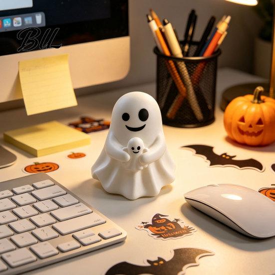 Cute Desk Accessories Halloween Ghost Pen Holder, Mini Figurine Decor, Funny Unique Holiday Present Pencil Stand Ornament, Creative Office Organizer