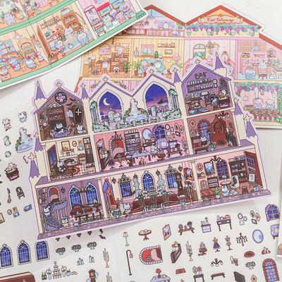 Miniatuur Dierentuin 3D Landschapstickers voor Kinderdagboeken - Wild Sterrenlantaarns & Gezellige Hut Thema