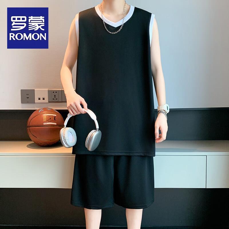 Romon Men s Summer Casual Sports Vest & Shorts Set L