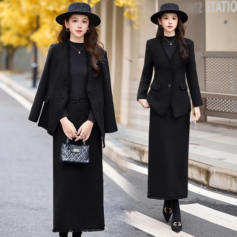 

Осенне-зимний ароматный стиль шерстяное пальто и юбка комплект SX3068 XL 60-65kg