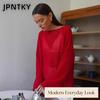 JPNTKY Women's Fashion Casual Solid Color Print Long Sleeve O-Neck Blouses & Shirts