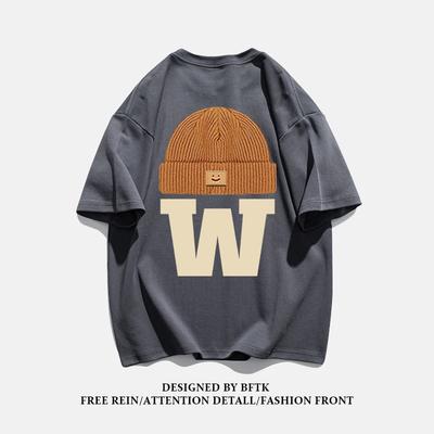 Summer Fashion Heavyweight Retro Men's English Letters 100% Cotton Printed Round Neck High-quality Casual Fitness Street T-shirt