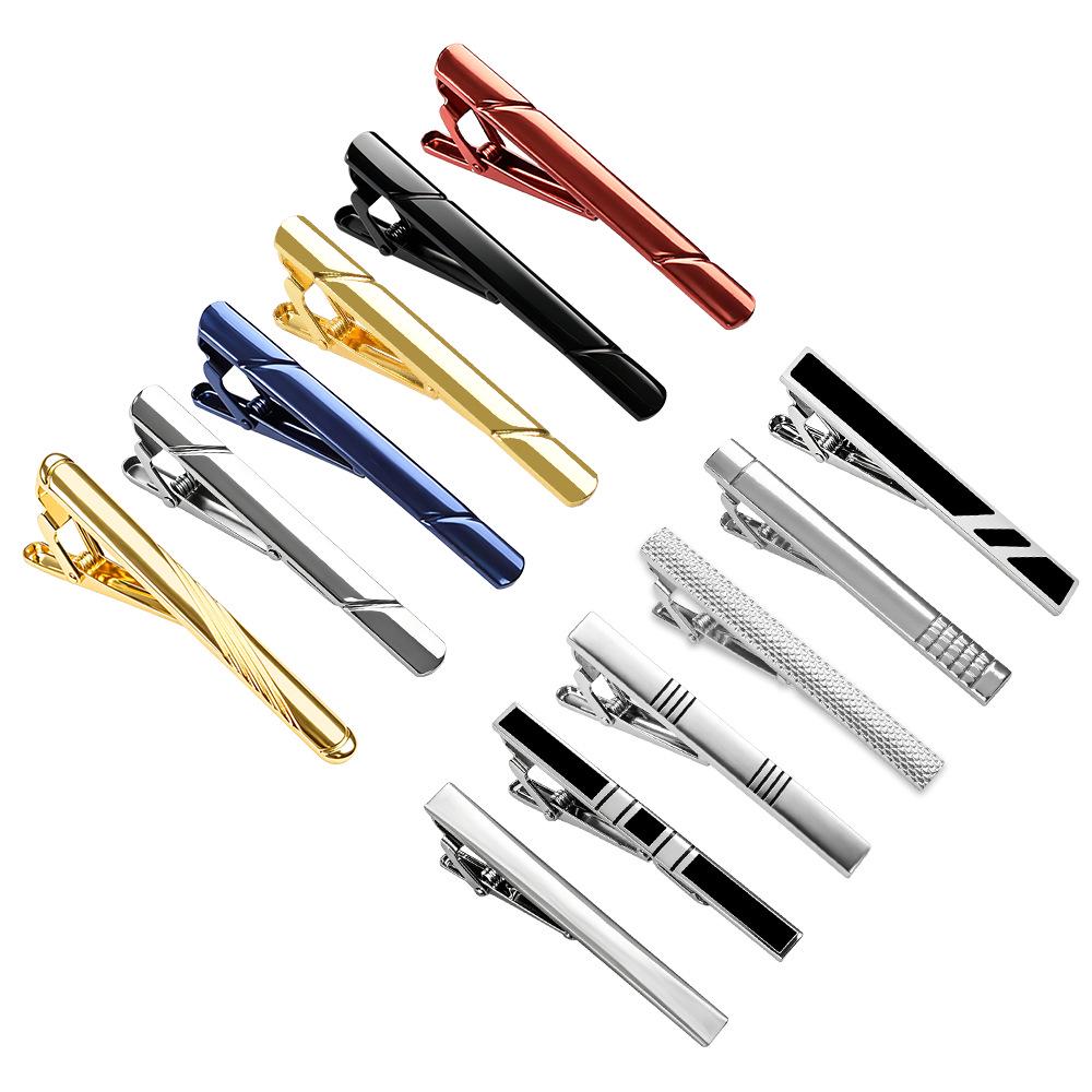 12-Piece Stylish Tie Clip Set: Fashionable Stripes & Plaids for Shirts and Suits