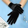 Short Opera Velvet Gloves for Women Flapper Stretchy Wrist Length Banquet Gloves Tea Party Halloween Costume Gloves