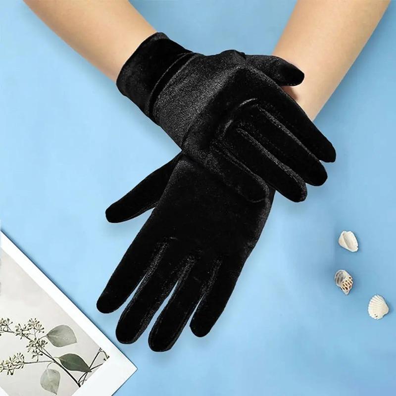 Short Opera Velvet Gloves for Women Flapper Stretchy Wrist Length Banquet Gloves Tea Party Halloween Costume Gloves