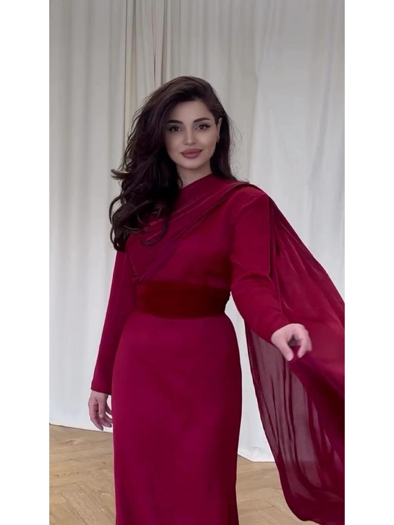 Rochie cu Șal din Catifea Toamna 2024: Mânecă lungă, Design splicing, Stil curte europeană și americană