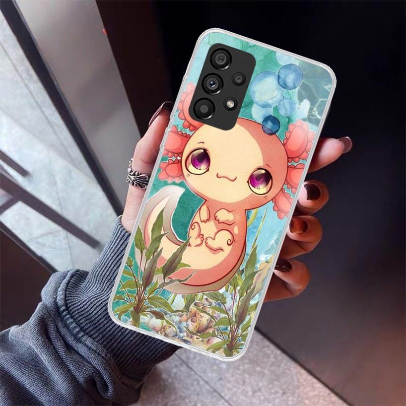 Niedliche Axolotl-Kawaii-Handyhülle für Samsung Galaxy A12 A52S A42 A32 A22 A51 A50 Note 20 Ultra 10 S10 Plus A71 A70 A31 A30 A10S Ga