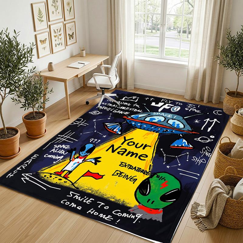 Adventure Alphabet Theme Soft Crystal Velvet Rug Custom Name & Text Print Non Slip Floor Rug for Bedroom Living Room