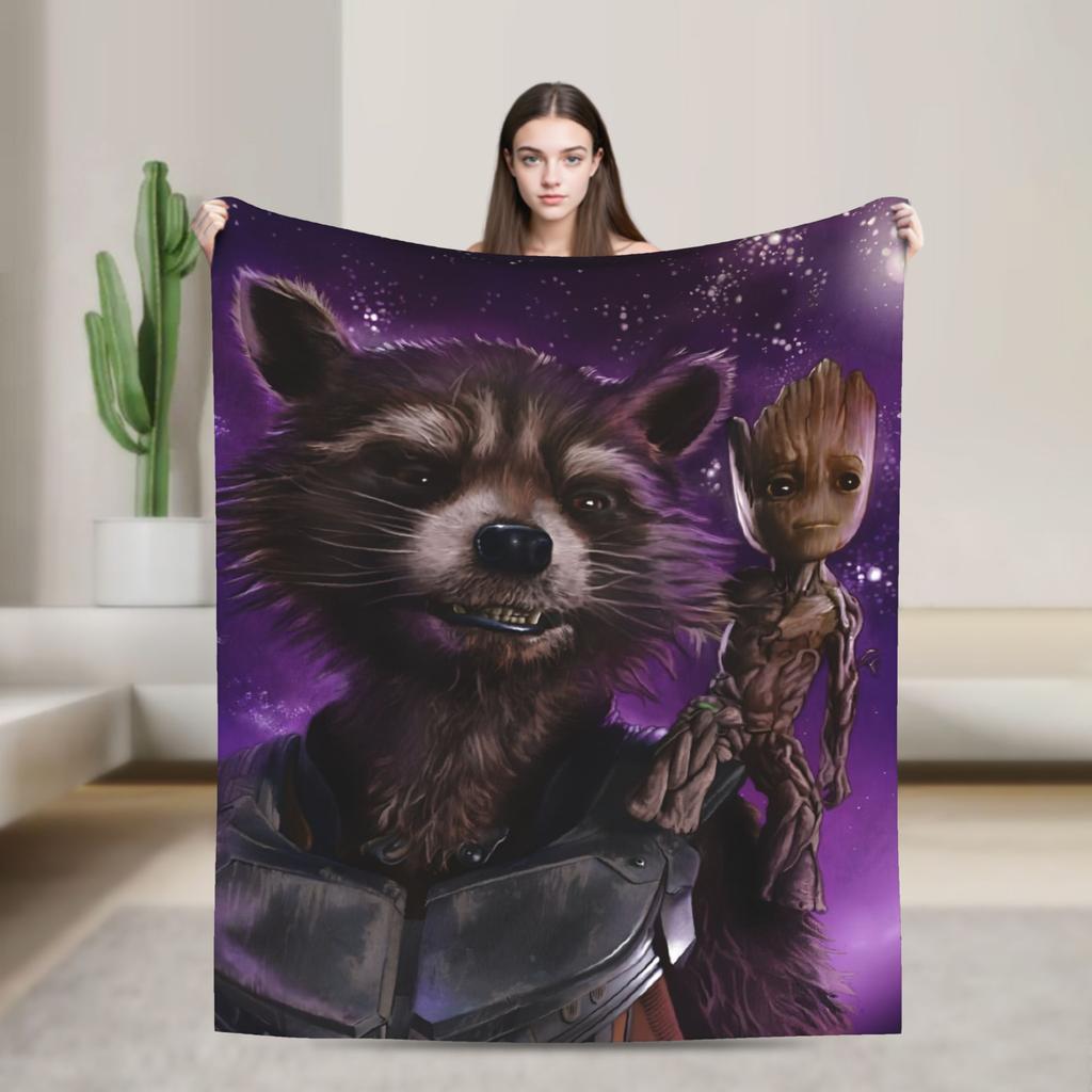 Strážci Galaxie Groot Flanelová Přehozová Deka Rocket Raccoon na Postel Pletená Deka Venkovní Tenká Přenosná Prošívaná Deka