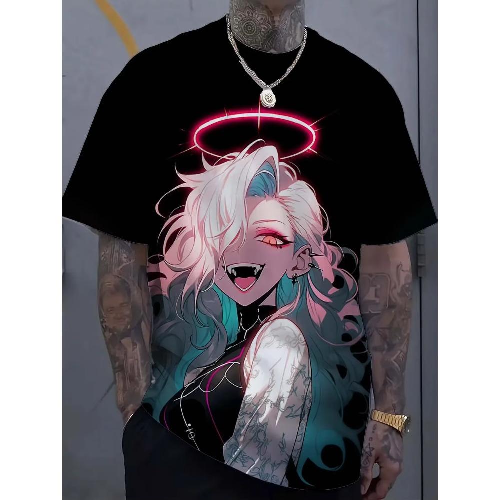 Summer Harajuku Top Short Sleeved Cartoon Tattoo Girl Pattern 3D Printed T-shirt Men's Oversized Sportswear Bad Girl Clothes