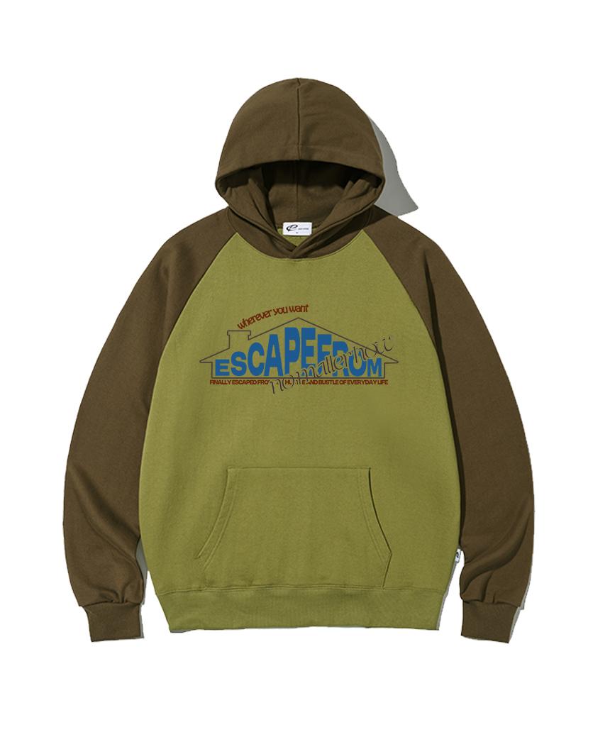 Escape From Chimney Home Print Raglan Color Block Hoodie Olive M