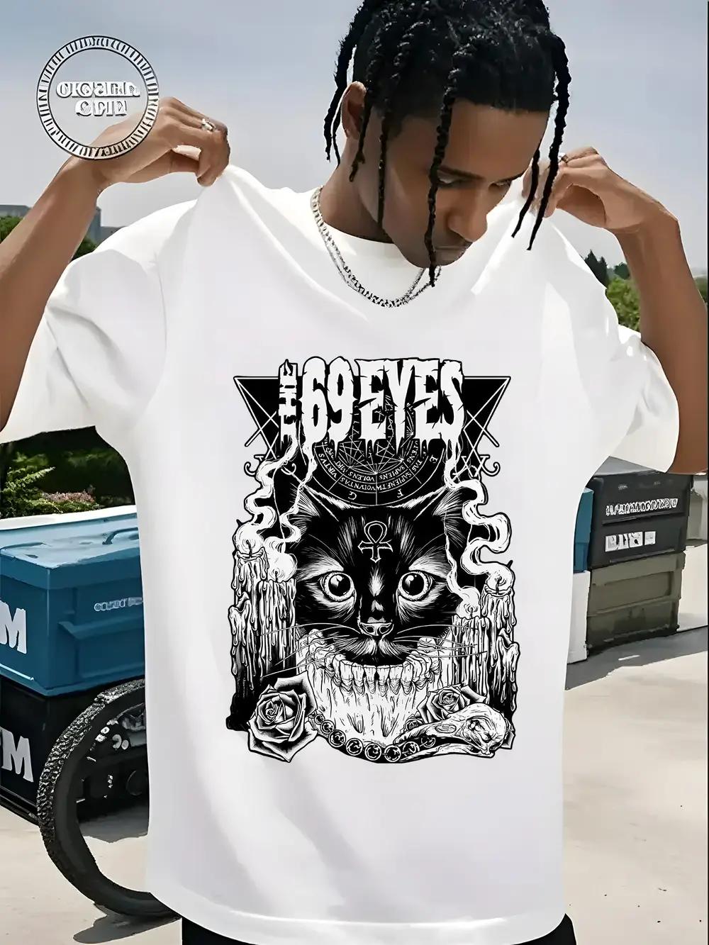 

Mystical Black Cat Graphic T-shirt - Lightweight Crew Neck Short Sleeve Tee with Intricate Design L
