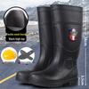 Jun Deng Men's High-Top Waterproof Anti-Smash Puncture-Resistant Work Boots - Durable, Thick-Soled Rain Boots for Construction Sites.