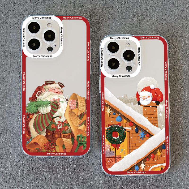 Coques de téléphone transparentes de luxe dessin animé Noël pour IPhone 11 12 13 Pro Max 14 15 Pro Max Plus X XR XS Simple Père Noël Coque transparente