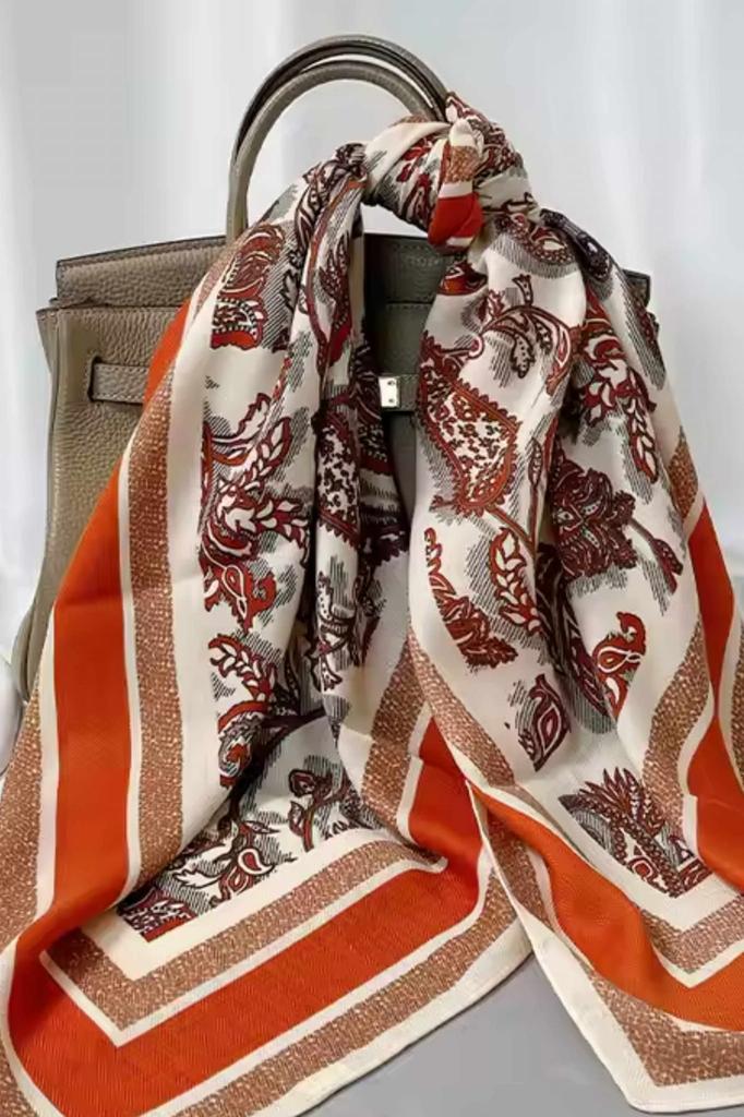 Viscose Scarf 180x85 "Orient Rust" - Oriental Paisley Pattern in Brick Color