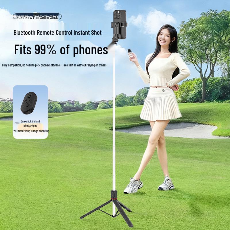 Bluetooth Selfie Stick & Tripod with Fill Light, 1.7m Extendable, Ideal for Outdoor Photography and Live Broadcasts.