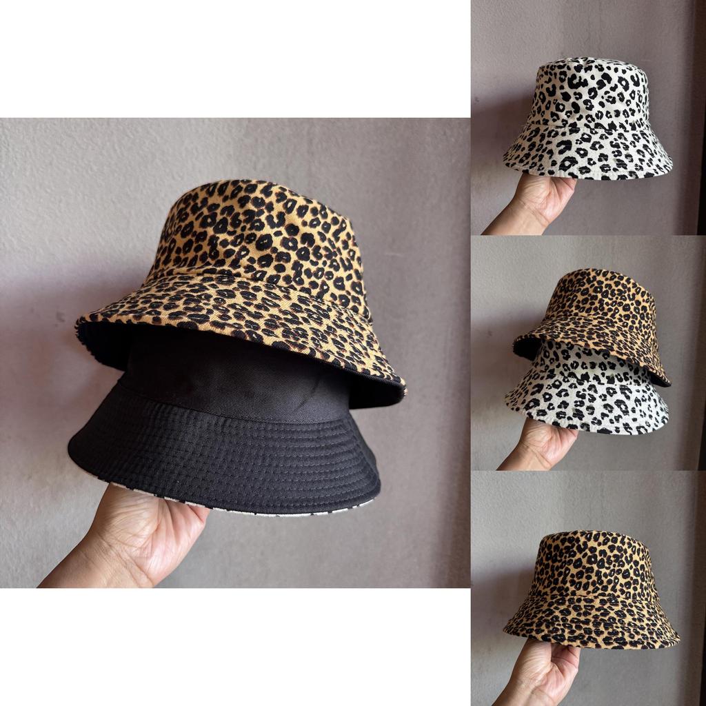 Outdoor-Fischerhut mit Leopardenmuster, beidseitig tragbar, mit breiter Krempe zum Sonnenschutz und für die Sommer-Mode