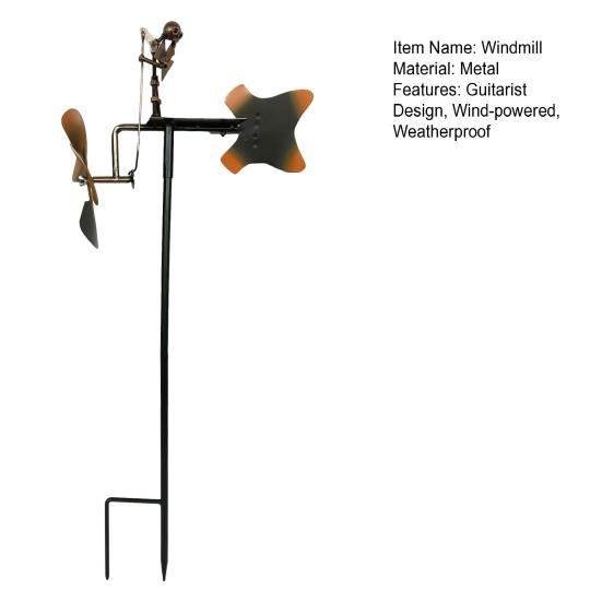 Moară de vânt metalică cu acționare manuală, chitarist, figurină Steampunk, decor de artă pentru curte, grădină și terasă