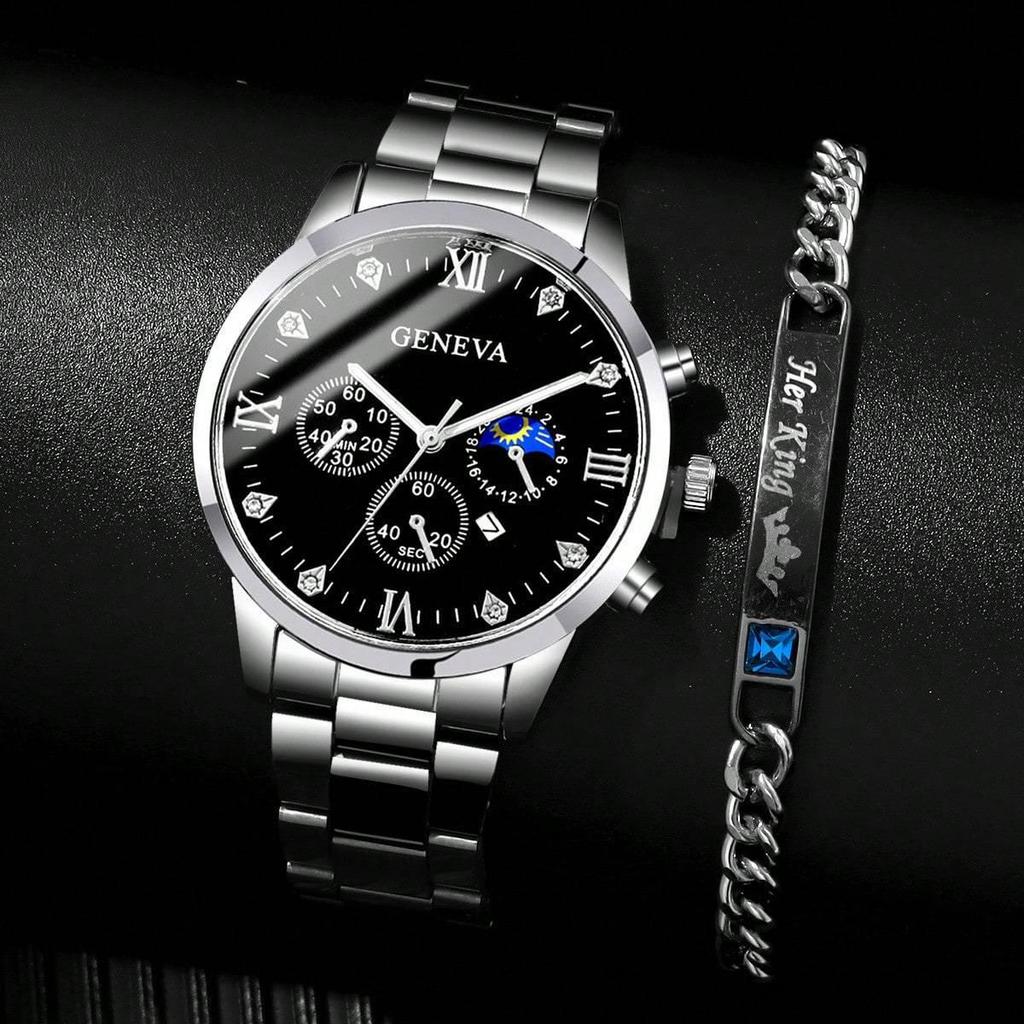 Men's 3-Piece Business Gift Set: Watch, Bracelet, and Necklace for Holidays or Birthdays