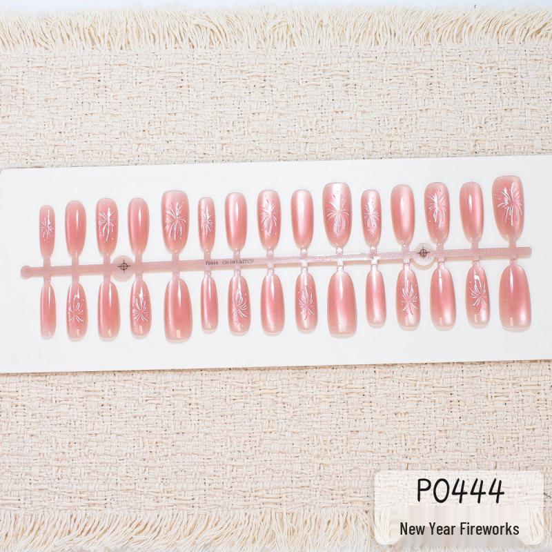 

Festive Gradient Silver & Blush Long Cat Eye Press-On Nails, 30 Removable Pieces