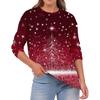 Women's Fashion Casual Christmas Print Round Neck Solid Color Long Sleeve Top